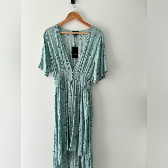 NWT HEYSON Flowy Button Front Hi Low Kimono Duster Mint Blue Floral Print Size M - Picture 3 of 10